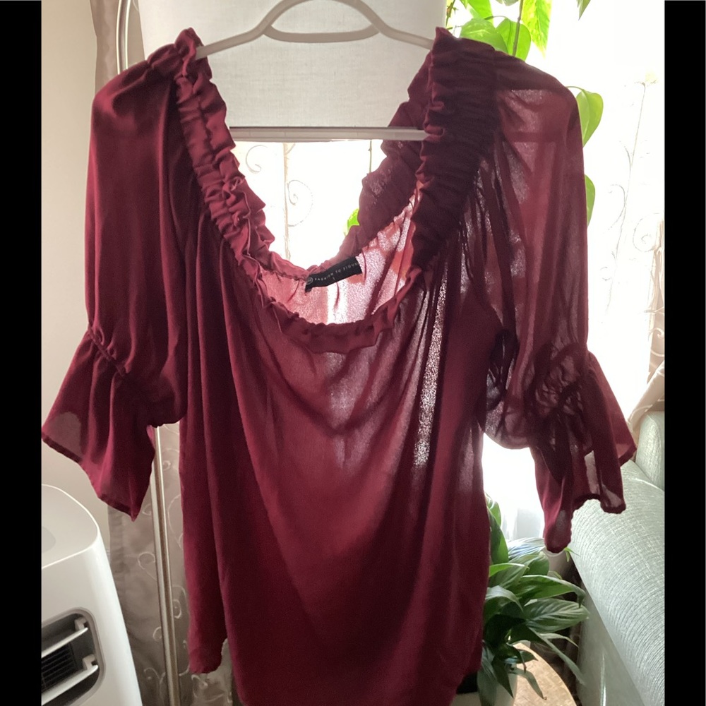 Burgundy off the shoulder top by Fashion to Figure. Size 1